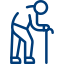 Two blue line-drawn figures: a taller person pointing a arm toward a shorter figure, suggesting teaching or guidance.