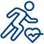 Blue outline of a person running, symbolizing action or accessibility.