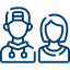 Two blue outline astronauts in helmets standing side by side.