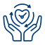 Hands cupping a globe with a smiling center, symbolizing global care and support