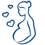Cute cartoon cat sitting with two hearts nearby, conveying affection or love